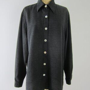 New Cotton Connection Womens Large Black 100% Silk Long Sleeve Shirt Top Classic